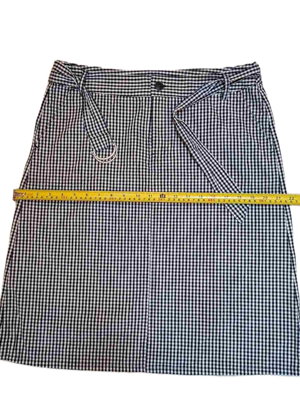 Liz Claiborne Cotton Black White Gingham Preppy Belted Cottagecore Chic Skirt 10 - Picture 9 of 10